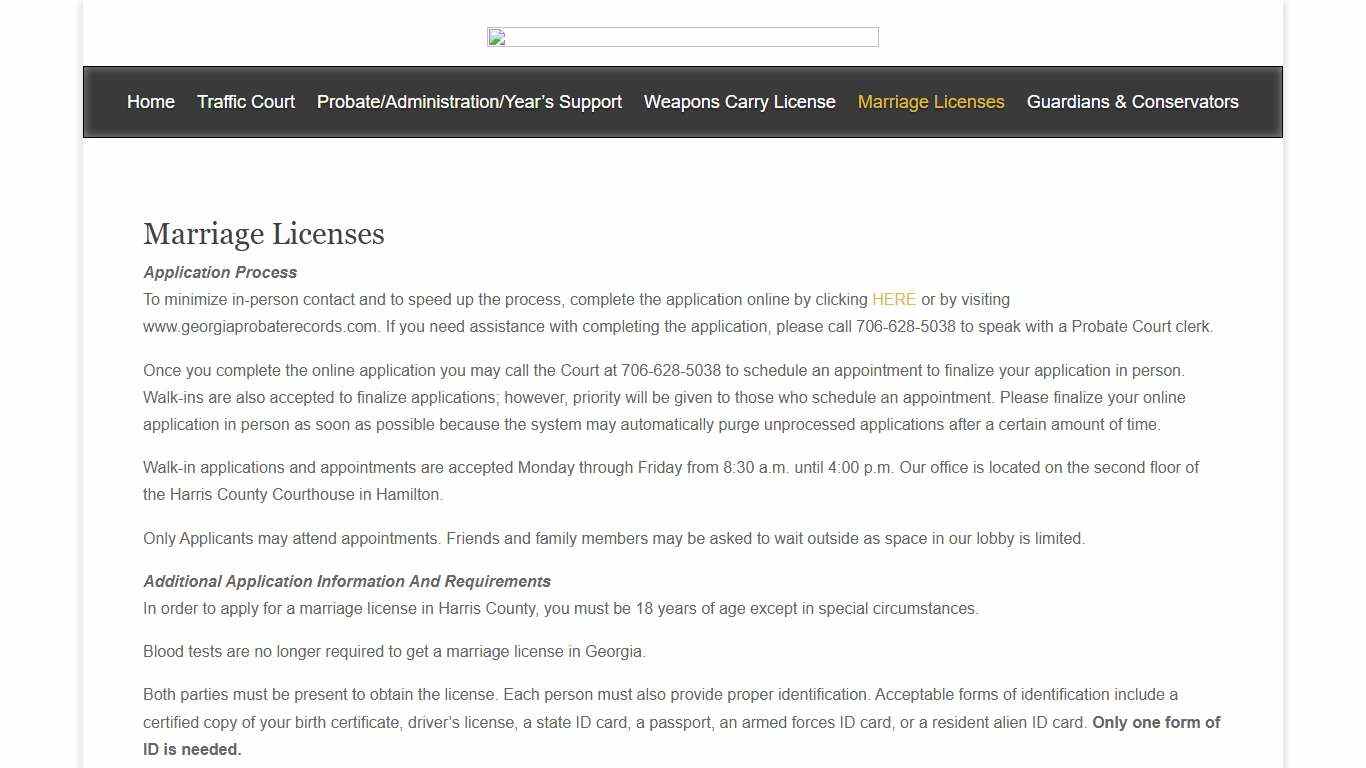 Marriage Licenses | Probate Court of Harris County, Georgia